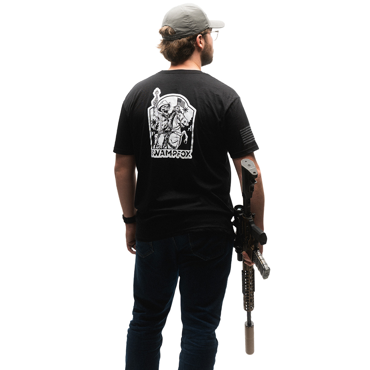 Spanish-American Warrior T-Shirt - model wearing Rough Rider back design